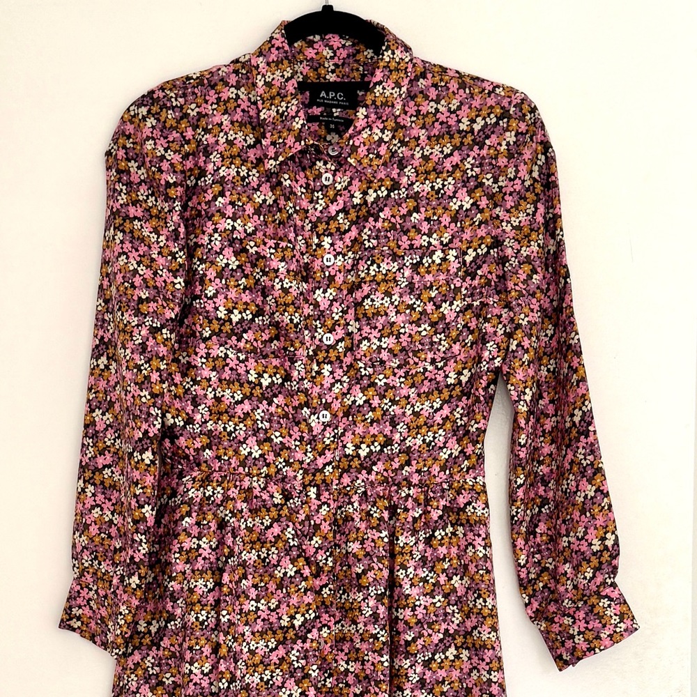 Silk long sleeve button down dress APC